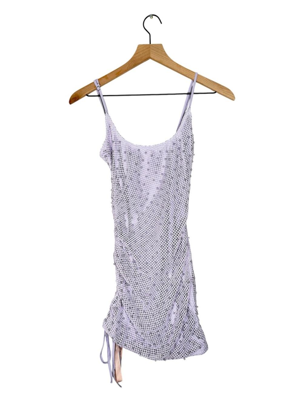 Oh Polly Beaded Crochet Mini Dress Lilac Purple Size 2 NWT Dusk